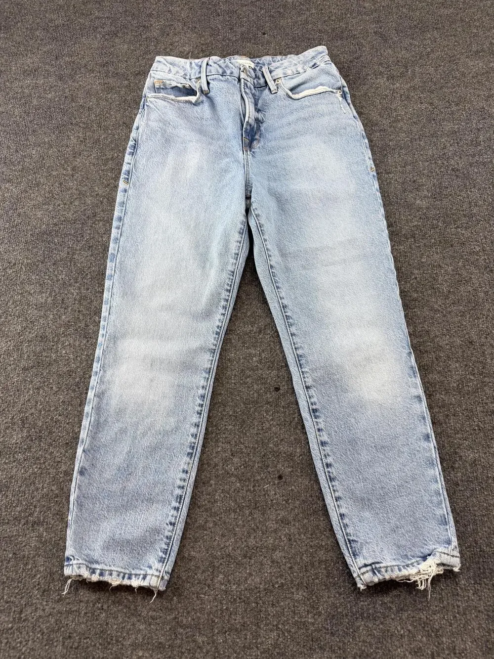 Good American Jeans Womens 2/26 Light Blue High Rise Mom Distressed Denim Pants